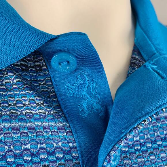 BUGATCHI UOMO Size L Blue Purple Pattern Cotton Buttoned Polo - Picture 5 of 8